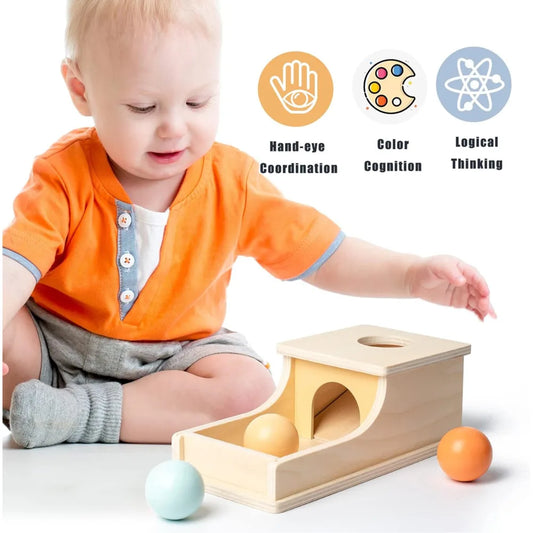 Montessori Infant Wooden Coin Ball Busy Drum Toy