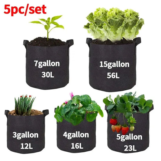 Durable Felt Grow Bags for Vegetables & More - Set of 5